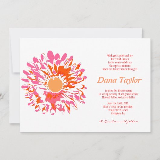 Roze feljoodse Baby Noeming Hebreeuws Kaart (Voorkant)