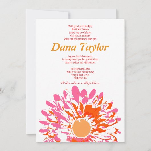 Roze feljoodse Baby Noeming Hebreeuws Kaart (Voorkant)