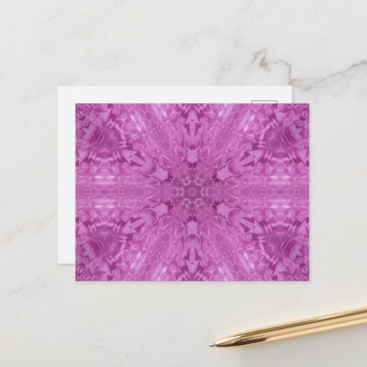 Roze Feminine Lace Kaleidoscope Snowflake Briefkaart (Voorkant / Achterkant in situ)
