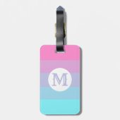 Roze Feminine Pastel Stripes Monongram Initiaal Bagagelabel (Achterkant verticaal)