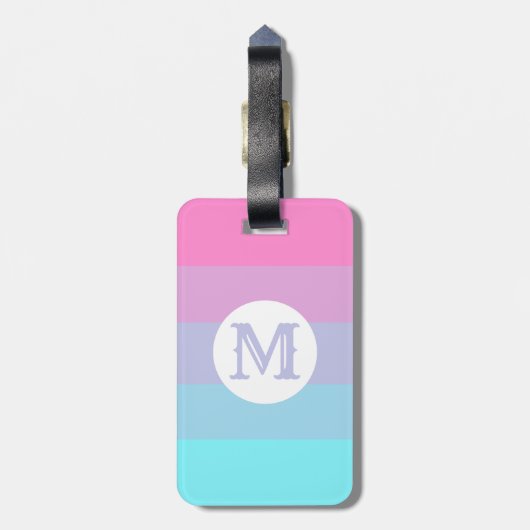 Roze Feminine Pastel Stripes Monongram Initiaal Bagagelabel (Achterkant verticaal)