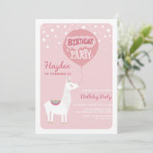 Roze Festive Alpaca Kids Birthday Kaart (Staand voorkant)