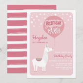 Roze Festive Alpaca Kids Birthday Kaart (Voorkant / Achterkant)