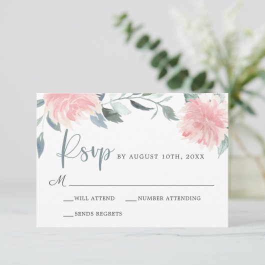 Roze fiasappel Elegant Wedding RSVP (Staand voorkant)