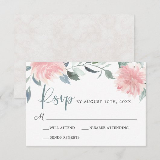 Roze fiasappel Elegant Wedding RSVP (Voorkant / Achterkant)