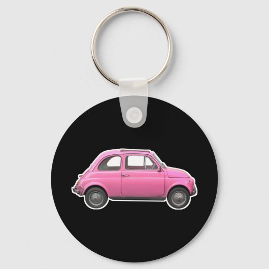 Roze fiat 500 Cinquecento -zestig auto Sleutelhanger (Voorkant)