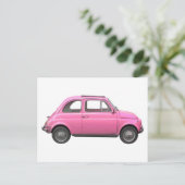 Roze fiat 500  Italiaanse auto Briefkaart (Staand voorkant)
