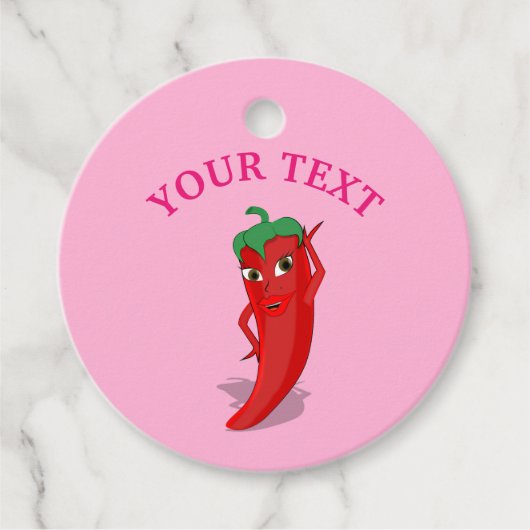 Roze Fiesta Bruiloftsfeest Met Rode Hete Peper Div Bedankjes Labels (Voorkant)
