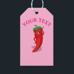 Roze Fiesta Bruiloftsfeest Met Rode Hete Peper Div Cadeaulabel<br><div class="desc">Een rode en hete peper cartoonpersonage. Origineel ontwerp met roze tekst en achtergrond.
Deze cadeaublaadjes kunnen worden gebruikt als labels op potten,  flessen,  cadeauverpakkingen en meer!
Decoratie-idee voor alle fiestas die je je kunt voorstellen!
Bewerk de tekst aan de voorkant voor maatwerk.
Blanco aan de achterkant voor handgeschreven berichten.</div>