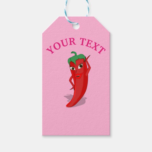 Roze Fiesta Bruiloftsfeest Met Rode Hete Peper Div Cadeaulabel (Voorkant)