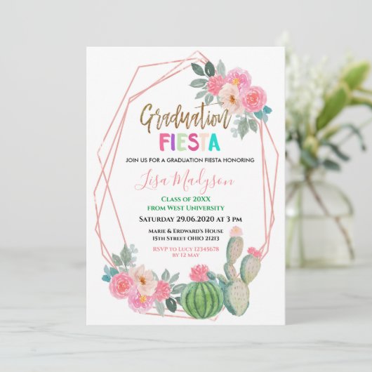 Roze Fiesta Graduation Party Uitnodiging (Staand voorkant)