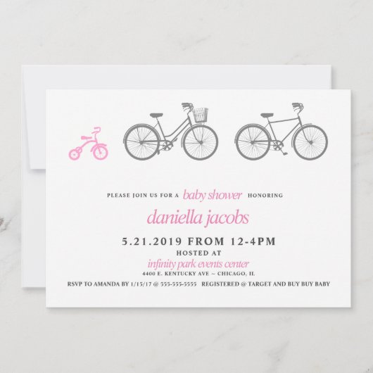 Roze Fiets Baby shower Kaart (Voorkant)