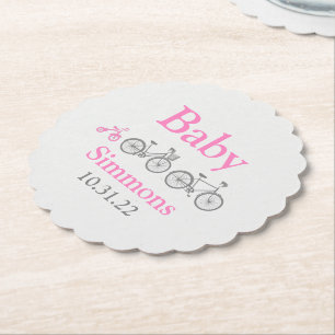 Roze Fiets Baby shower Kartonnen Onderzetters