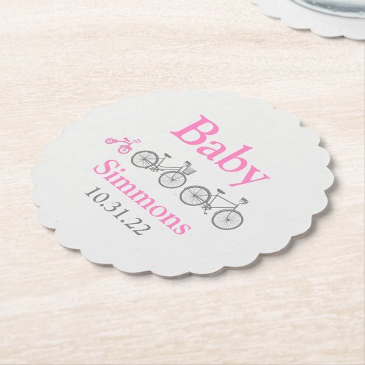 Roze Fiets Baby shower Kartonnen Onderzetters (Gekanteld)