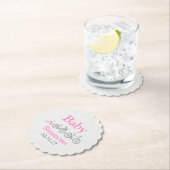 Roze Fiets Baby shower Kartonnen Onderzetters (Insitu)