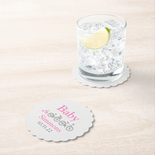 Roze Fiets Baby shower Kartonnen Onderzetters (Insitu)