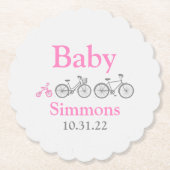 Roze Fiets Baby shower Kartonnen Onderzetters (Voorkant)