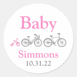 Roze Fiets Baby shower Ronde Sticker
