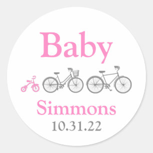 Roze Fiets Baby shower Ronde Sticker