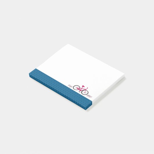 Roze fiets blauwe rand met patroon post-it® notes (Schuin)