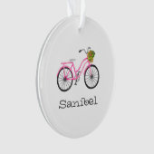 Roze Fiets Bloemmand LOCATIE Jaar Zomer Ornament (voorkant)