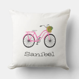 Roze Fiets Bloemmand LOCATIE Sanibel Fun Kussen