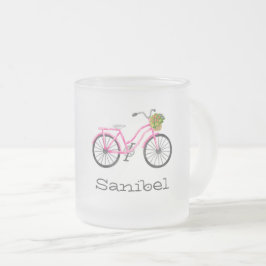 Roze Fiets Bloemmand LOCATIE Zomer Fun Matglas Koffiemok
