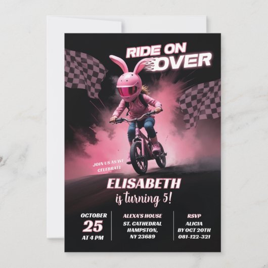 Roze Fiets BMX Racing Verjaardag Meisje Kaart (Voorkant)