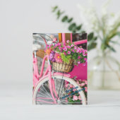 roze fiets en bloemen briefkaart (Staand voorkant)