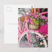 roze fiets en bloemen briefkaart (Voorkant / Achterkant)