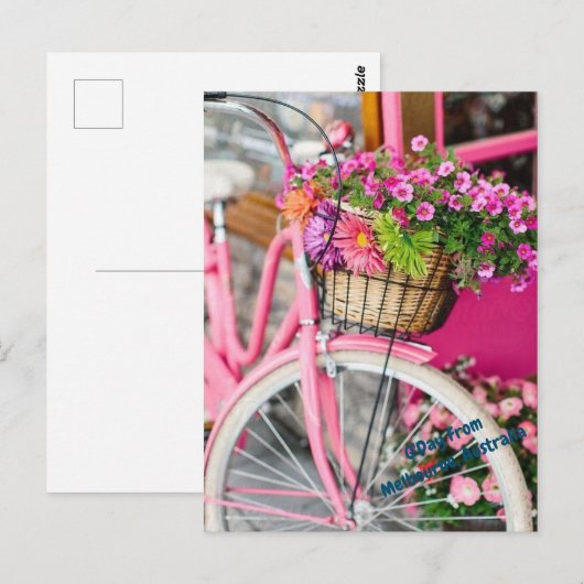 roze fiets en bloemen briefkaart (Voorkant / Achterkant)