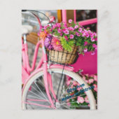 roze fiets en bloemen briefkaart (Voorkant)