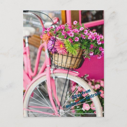 roze fiets en bloemen briefkaart (Voorkant)