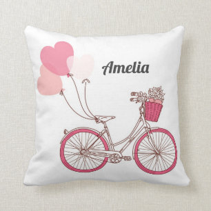 Roze fiets- en hartballonnen op maat kussen