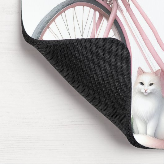 Roze fiets en witte kat muismat (Hoek)