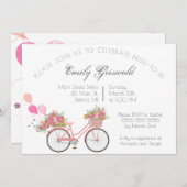 Roze  fiets Floral Vrijgezellenfeest Kaart (Voorkant / Achterkant)