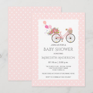 Roze fiets Flowers Polka Dots Baby shower Kaart
