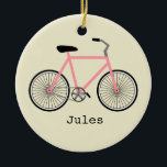 Roze fiets gepersonaliseerde versiering keramisch ornament<br><div class="desc">Een versiering met een afbeelding van een meloensroze fiets.  Personaliseer met jouw naam onder de fiets.  Zoek overeenkomende objecten op Jill'sPaperie.</div>