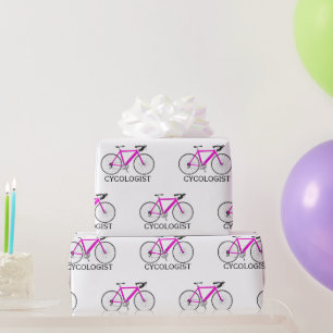Roze fiets met Cycologist tekst op wit Cadeaupapier