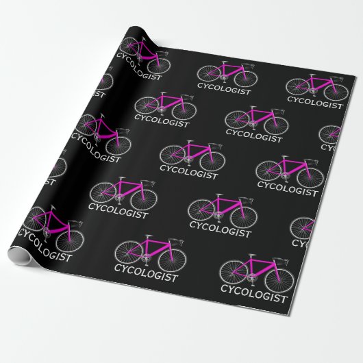 Roze fiets met Cycoloog-tekst Cadeaupapier (Uitgerold)