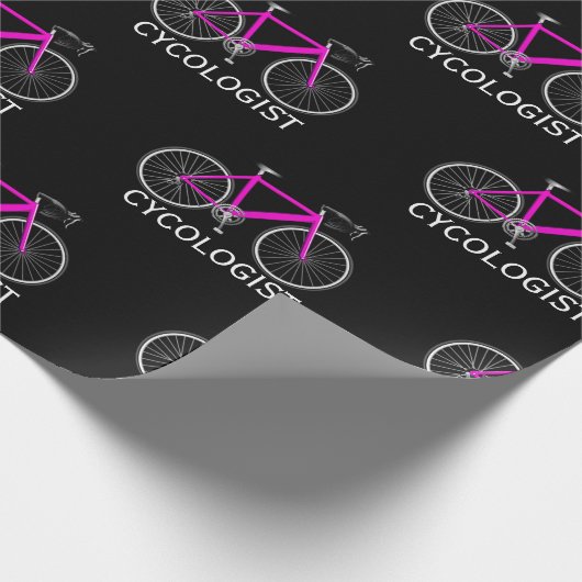 Roze fiets met Cycoloog-tekst Cadeaupapier (Hoek)