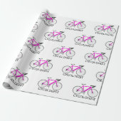 Roze fiets met Cycoloog Tekst op wit Cadeaupapier (Uitgerold)