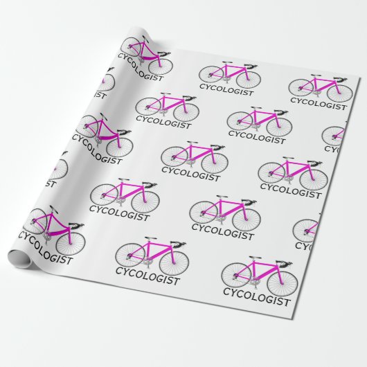 Roze fiets met Cycoloog Tekst op wit Cadeaupapier (Uitgerold)