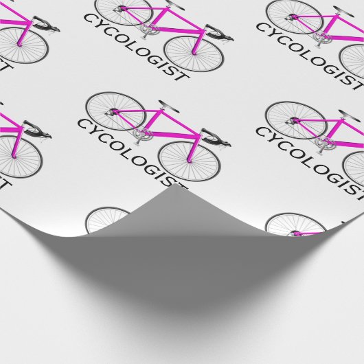 Roze fiets met Cycoloog Tekst op wit Cadeaupapier (Hoek)