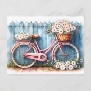 Roze Fiets met Daisies Briefkaart