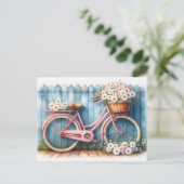  Roze Fiets met Daisies Briefkaart (Staand voorkant)