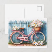  Roze Fiets met Daisies Briefkaart (Voorkant / Achterkant)