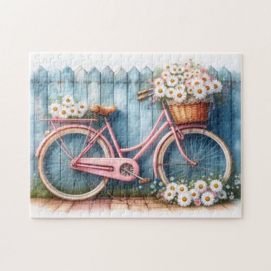 Roze Fiets met Daisies Legpuzzel (Horizontaal)