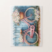  Roze Fiets met Daisies Legpuzzel (Verticaal)