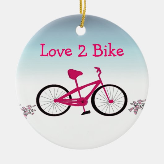 Roze fiets met leuk gezegde keramisch ornament (Voorkant)